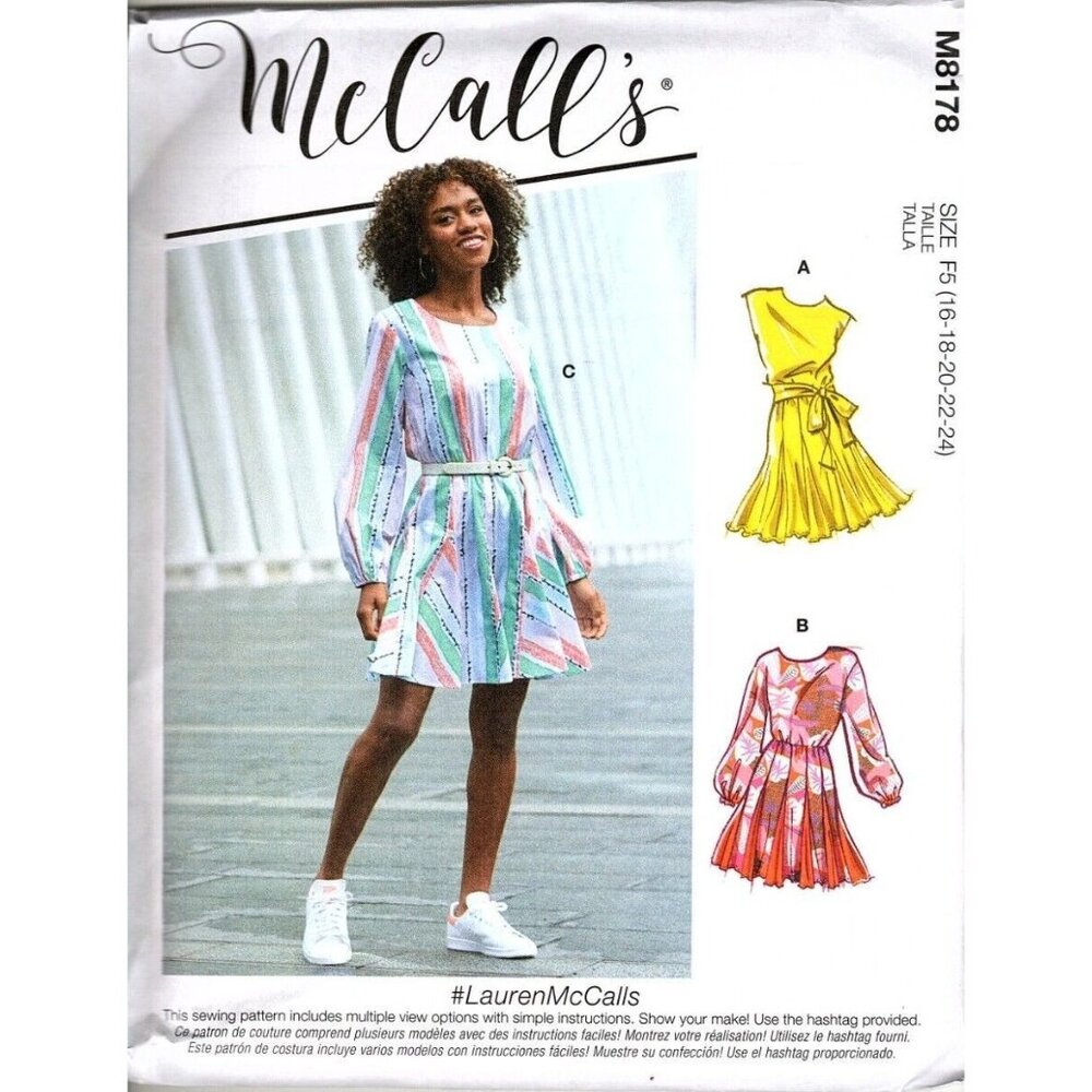 McCalls M8176 Misses 16 to 24 Pullover Dress Uncut Sewing Pattern New